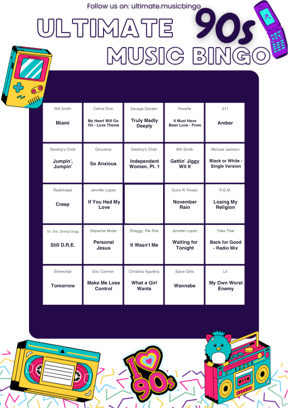 90s Music Bingo