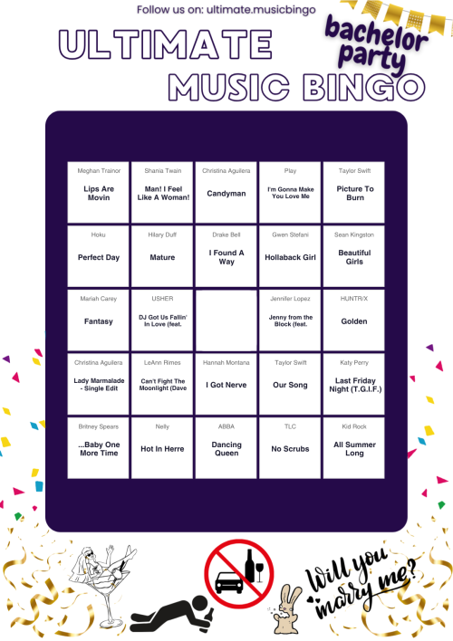 Bachelorette Party Music Bingo