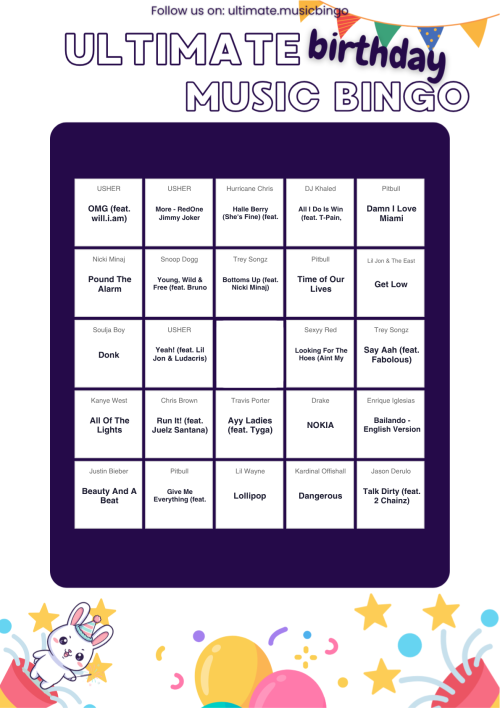 Birthday Music Bingo