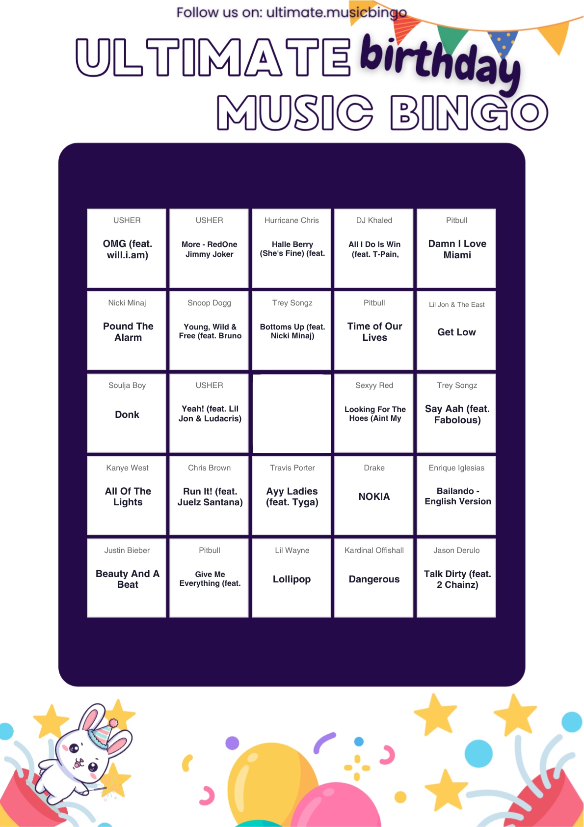 Birthday Music Bingo