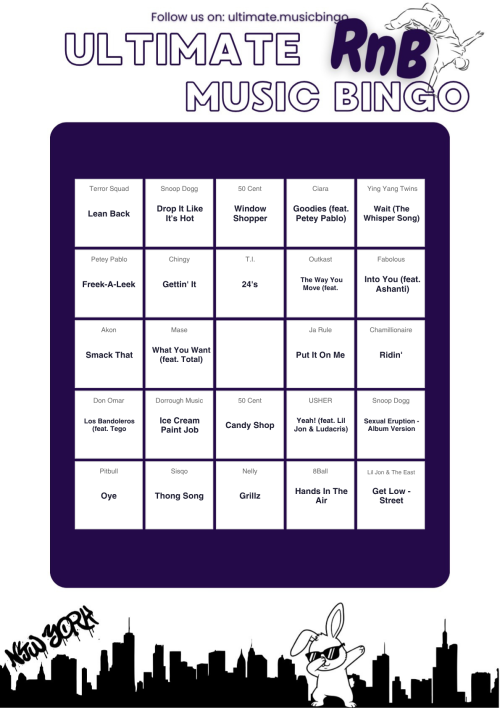 Hip Hop Music Bingo
