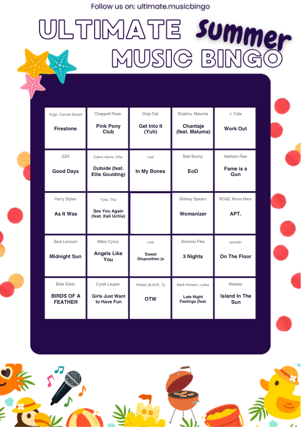 Summer Hits Music Bingo
