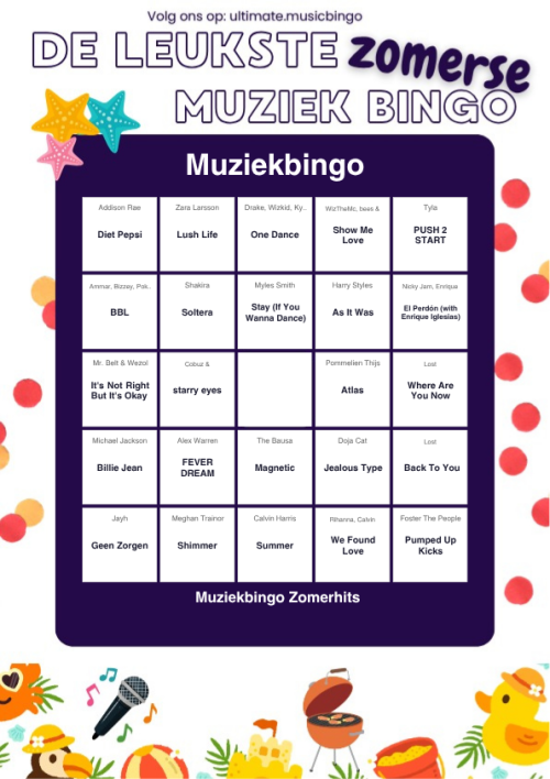 Muziekbingo Zomerhits