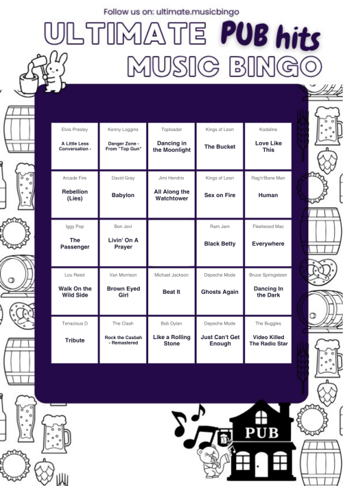 Pub Music Bingo